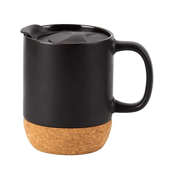 CORKY - Ceramic Mug with Cork Base & Lid for Tea/ Coffee - 450 ML