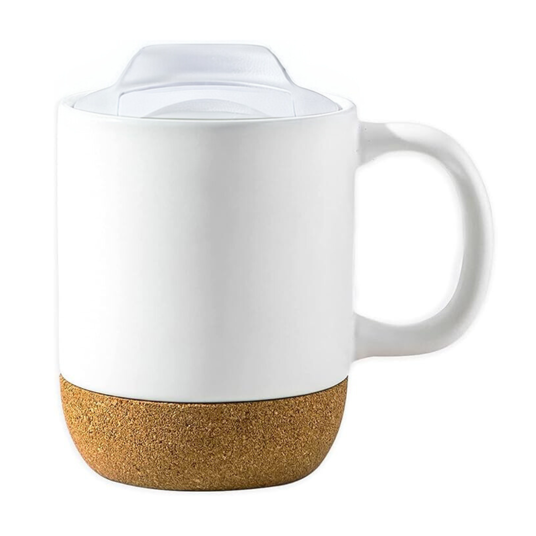 CORKY - Ceramic Mug with Cork Base & Lid for Tea/ Coffee - 450 ML