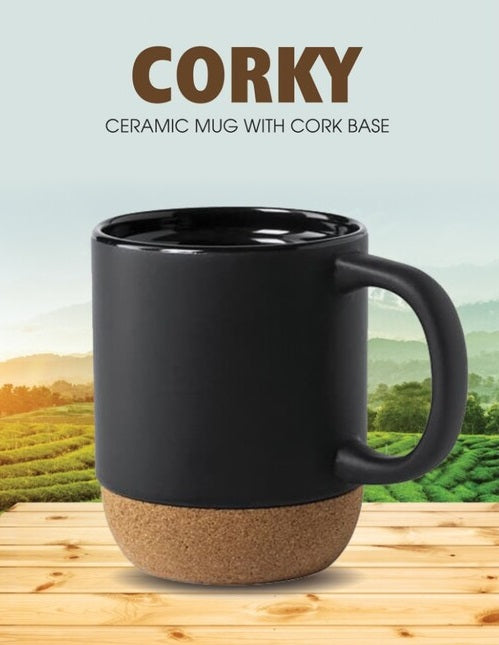 CORKY - Ceramic Mug with Cork Base & Lid for Tea/ Coffee - 450 ML