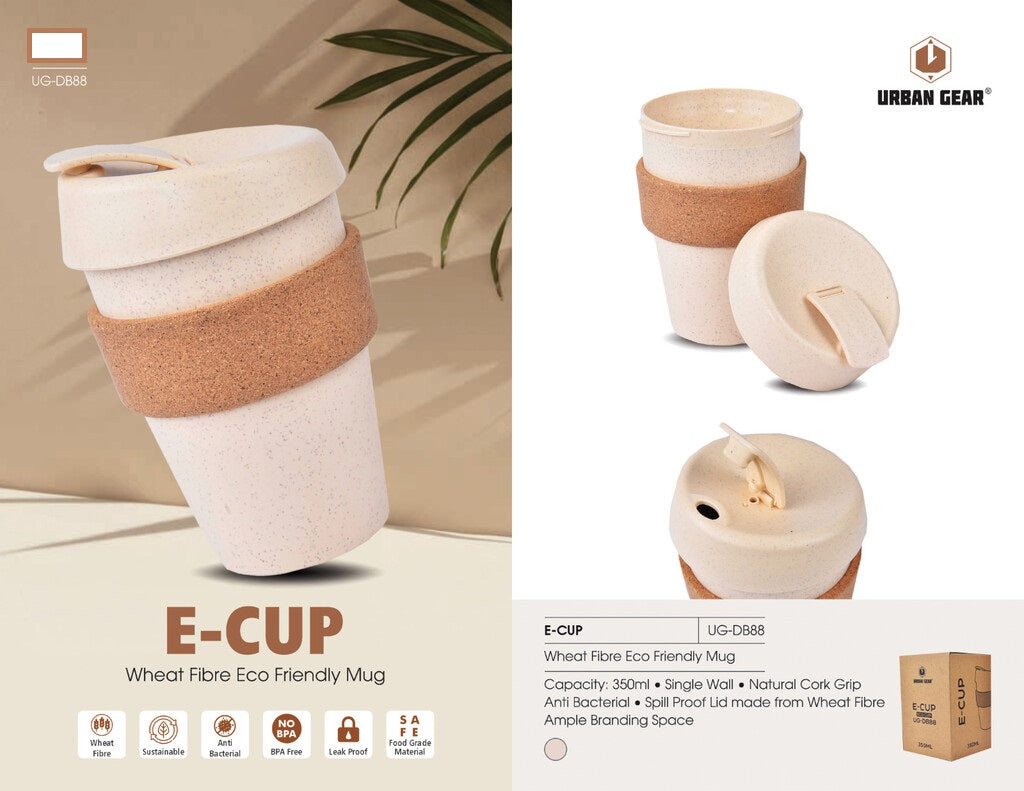 Eco Friendly Wheat Fiber Mug with Cork Grip & Lid with Sipper - 350 ML