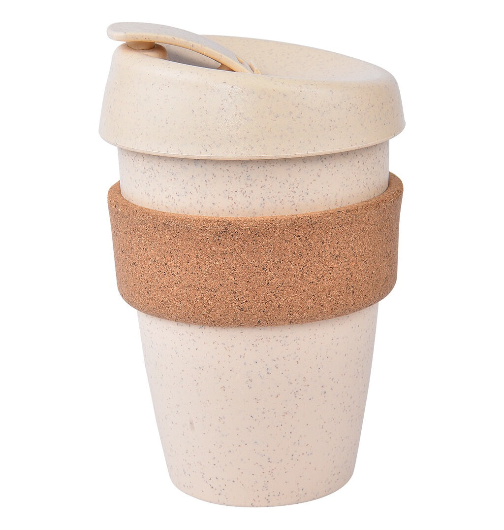 Eco Friendly Wheat Fiber Mug with Cork Grip & Lid with Sipper - 350 ML