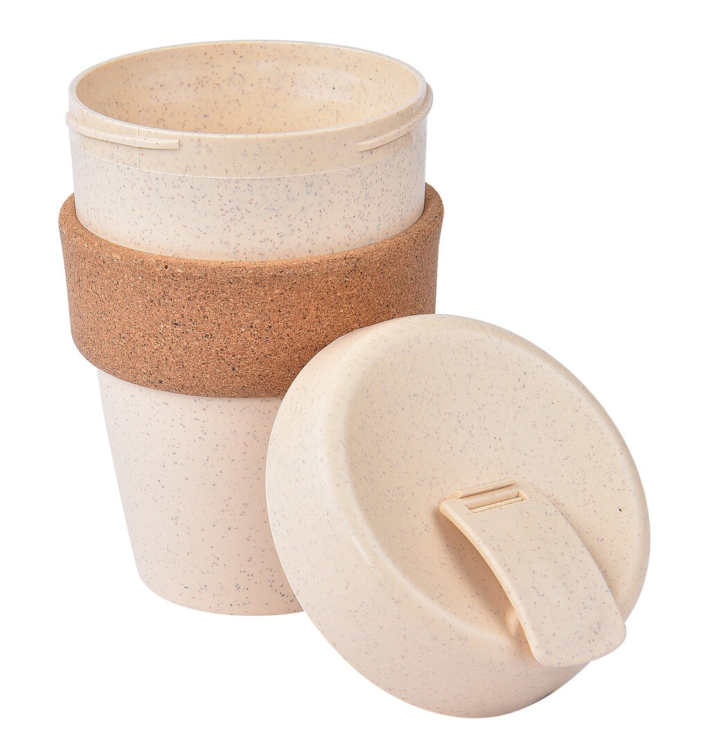 Eco Friendly Wheat Fiber Mug with Cork Grip & Lid with Sipper - 350 ML