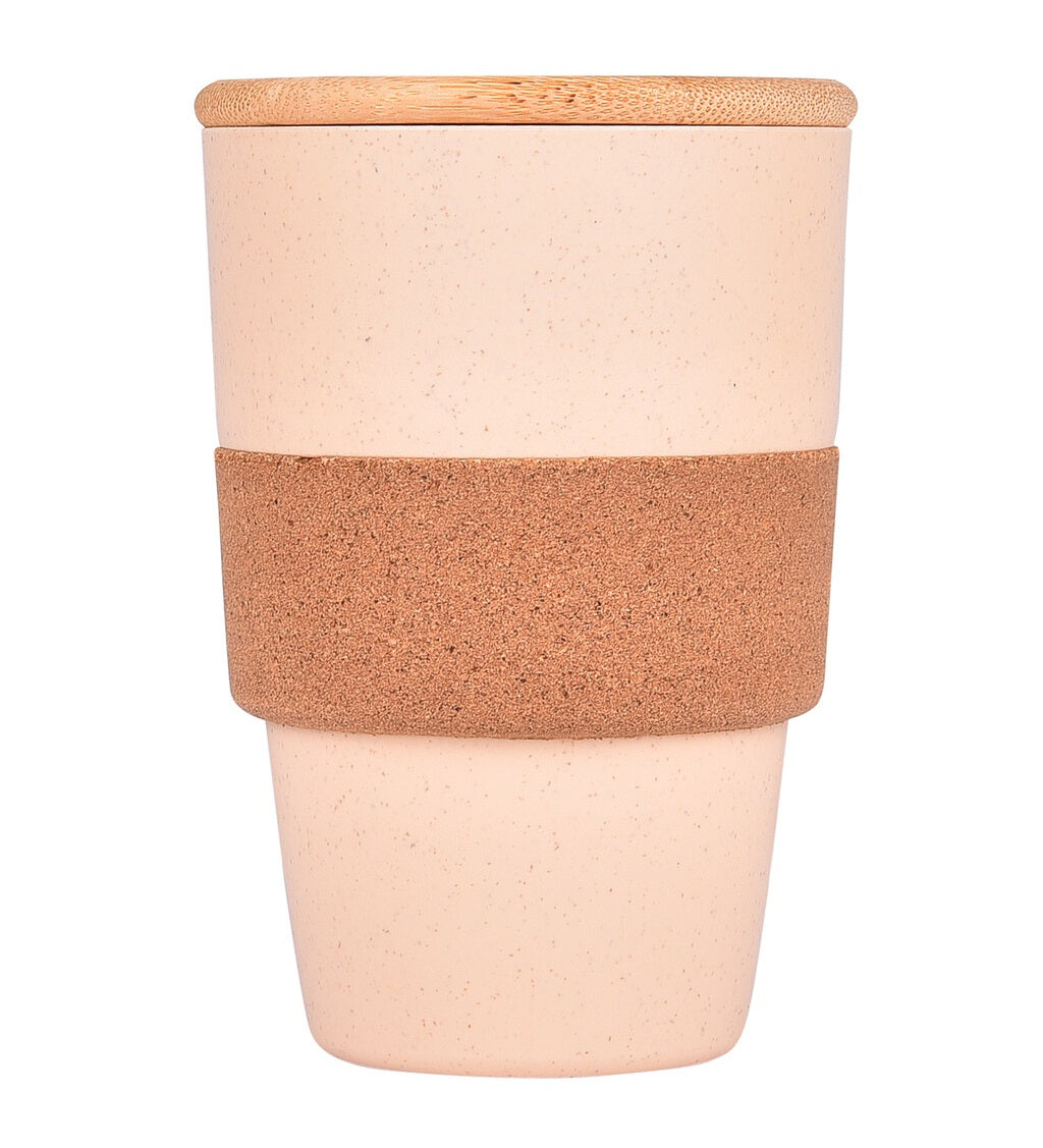 Eco Friendly Wheat Fiber Mug with Cork Grip & Bamboo Lid - 350 ML