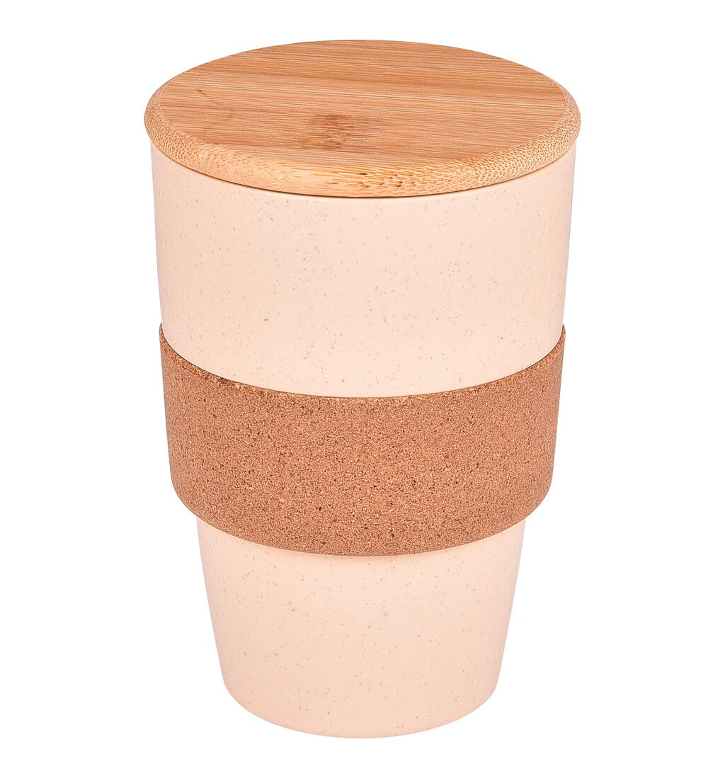 Eco Friendly Wheat Fiber Mug with Cork Grip & Bamboo Lid - 350 ML