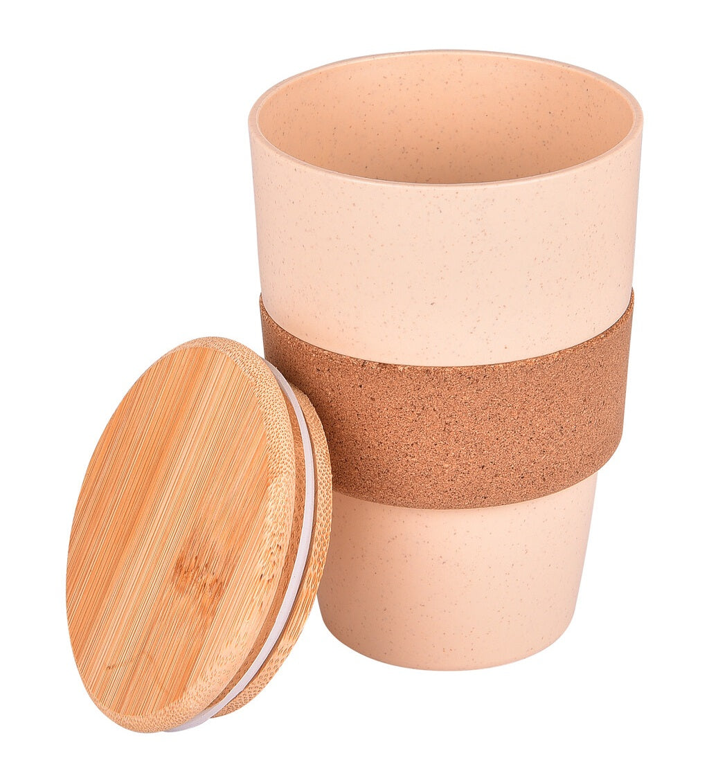 Eco Friendly Wheat Fiber Mug with Cork Grip & Bamboo Lid - 350 ML