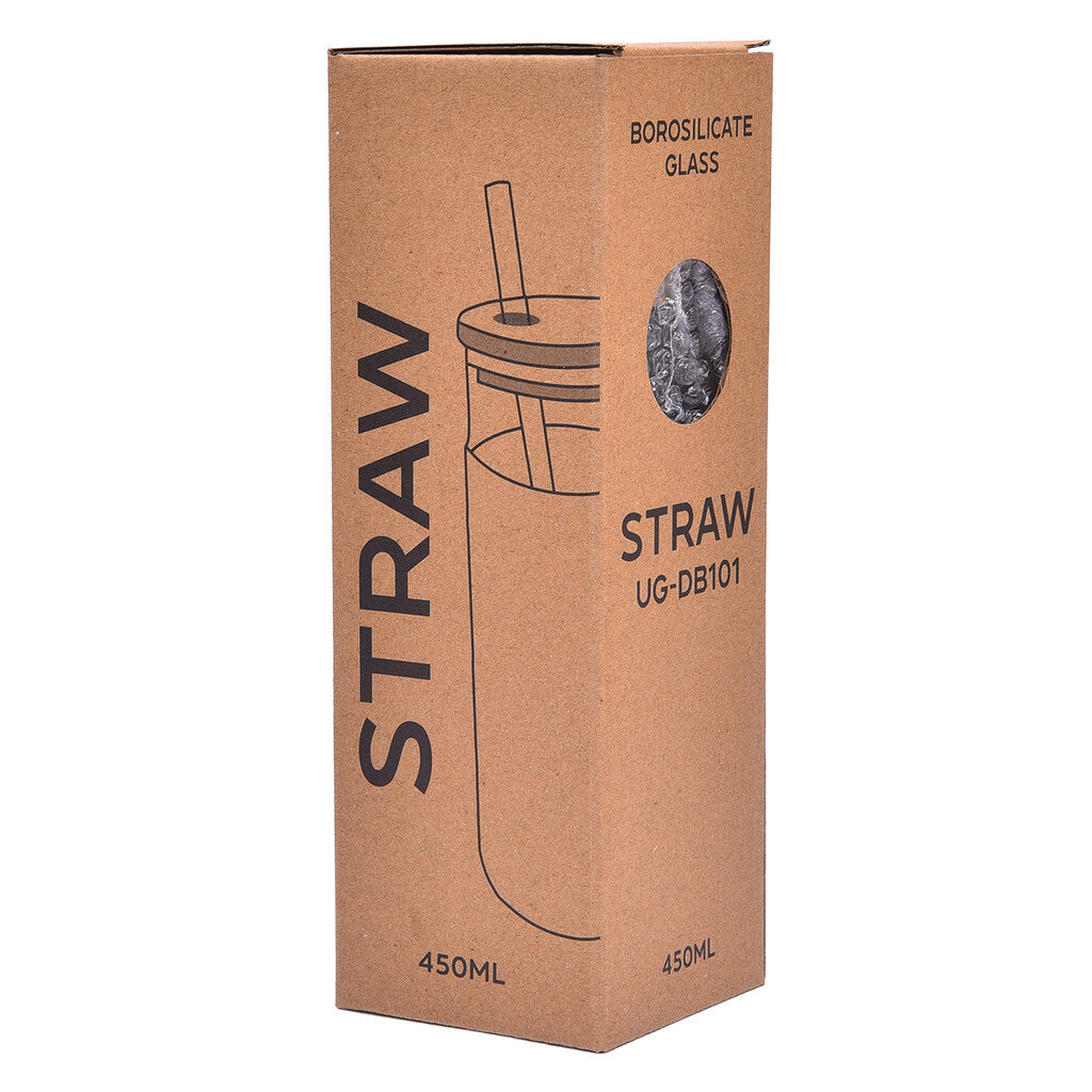 STRAW - borosilicate glass mug with silicone sleeve and bamboo straw - White