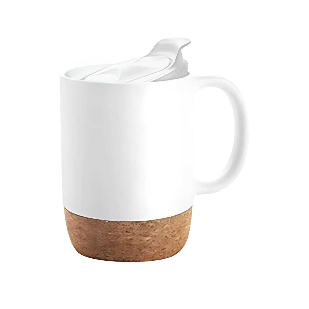 CORKY - Ceramic Mug with Cork Base & Lid for Tea/ Coffee - 450 ML