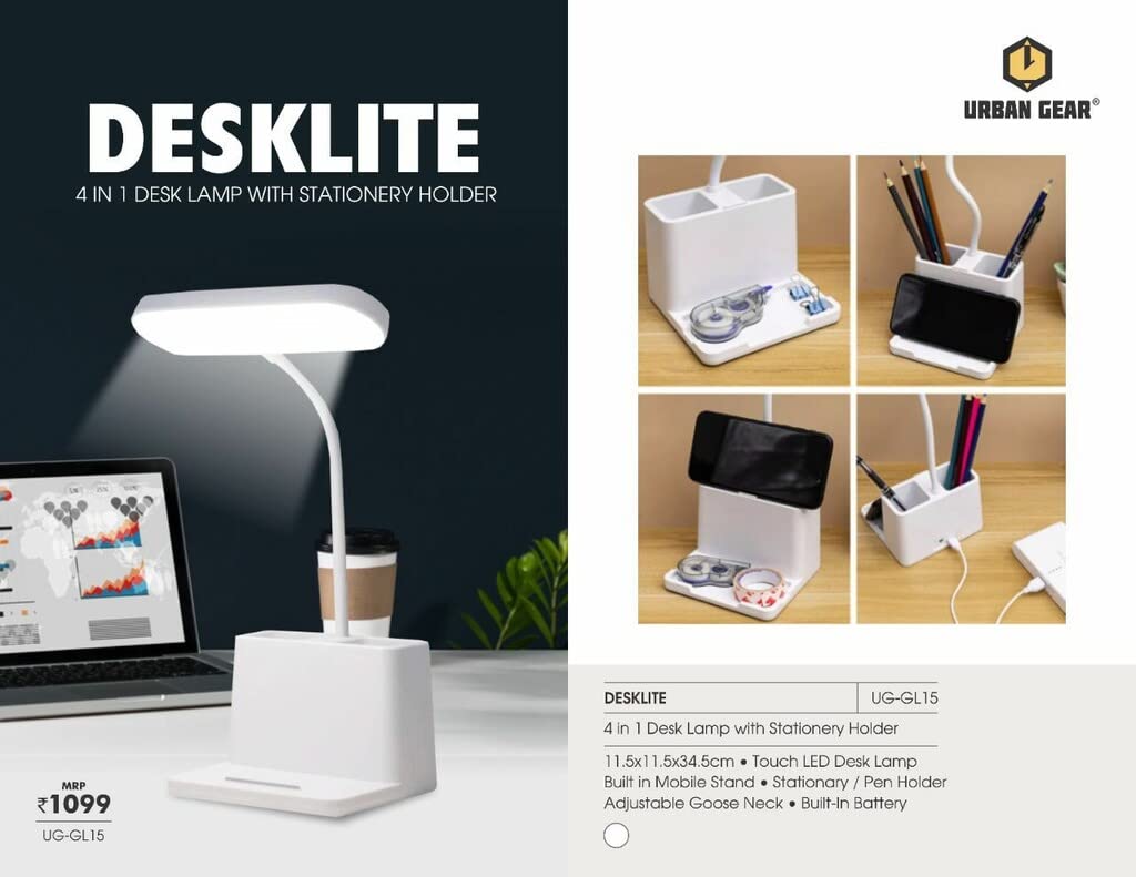 DESKLITE - LED Desk Lamp with Pen Holder & Adjustable Neck