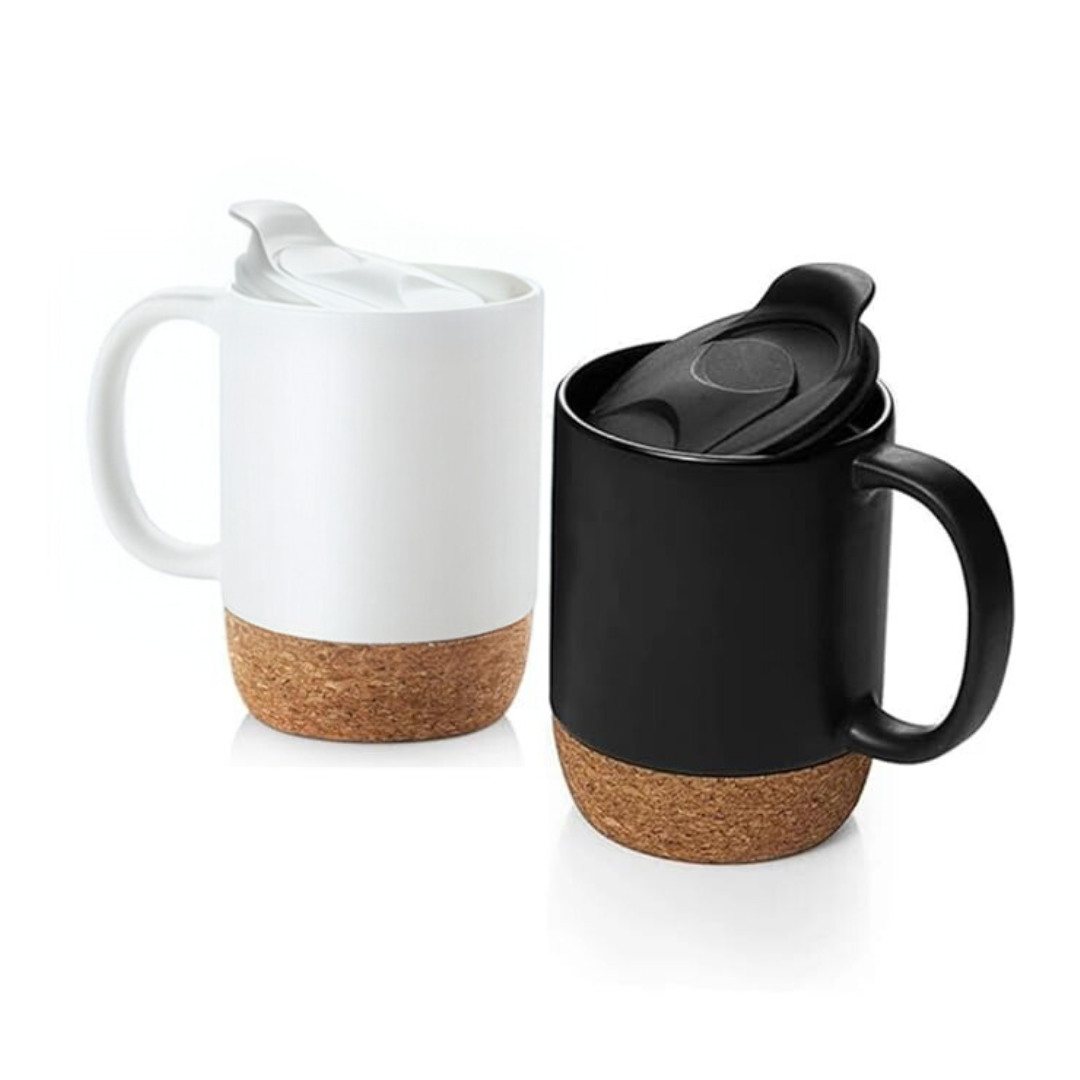 CORKY - Ceramic Mug with Cork Base & Lid for Tea/ Coffee - 450 ML