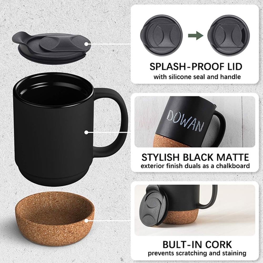 CORKY - Ceramic Mug with Cork Base & Lid for Tea/ Coffee - 450 ML