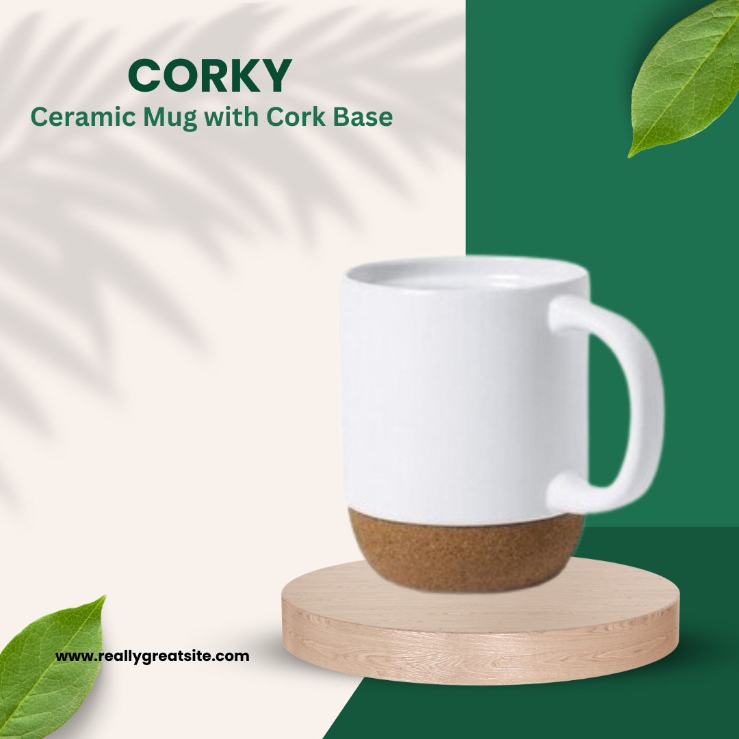 CORKY - Ceramic Mug with Cork Base & Lid for Tea/ Coffee - 450 ML