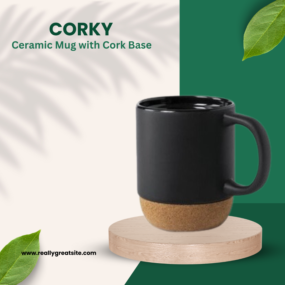 CORKY - Ceramic Mug with Cork Base & Lid for Tea/ Coffee - 450 ML