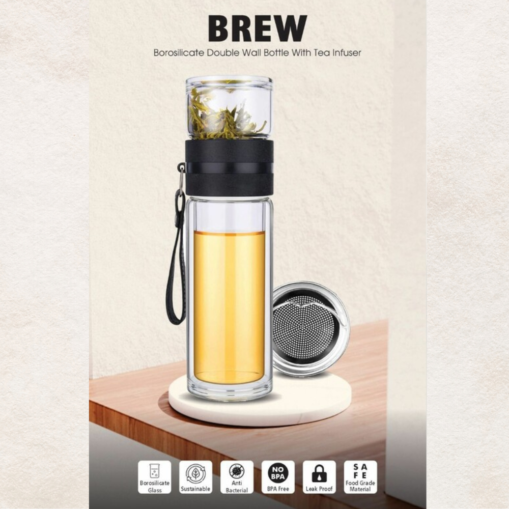 BREW - Borosilicate double walled bottle with tea infuser