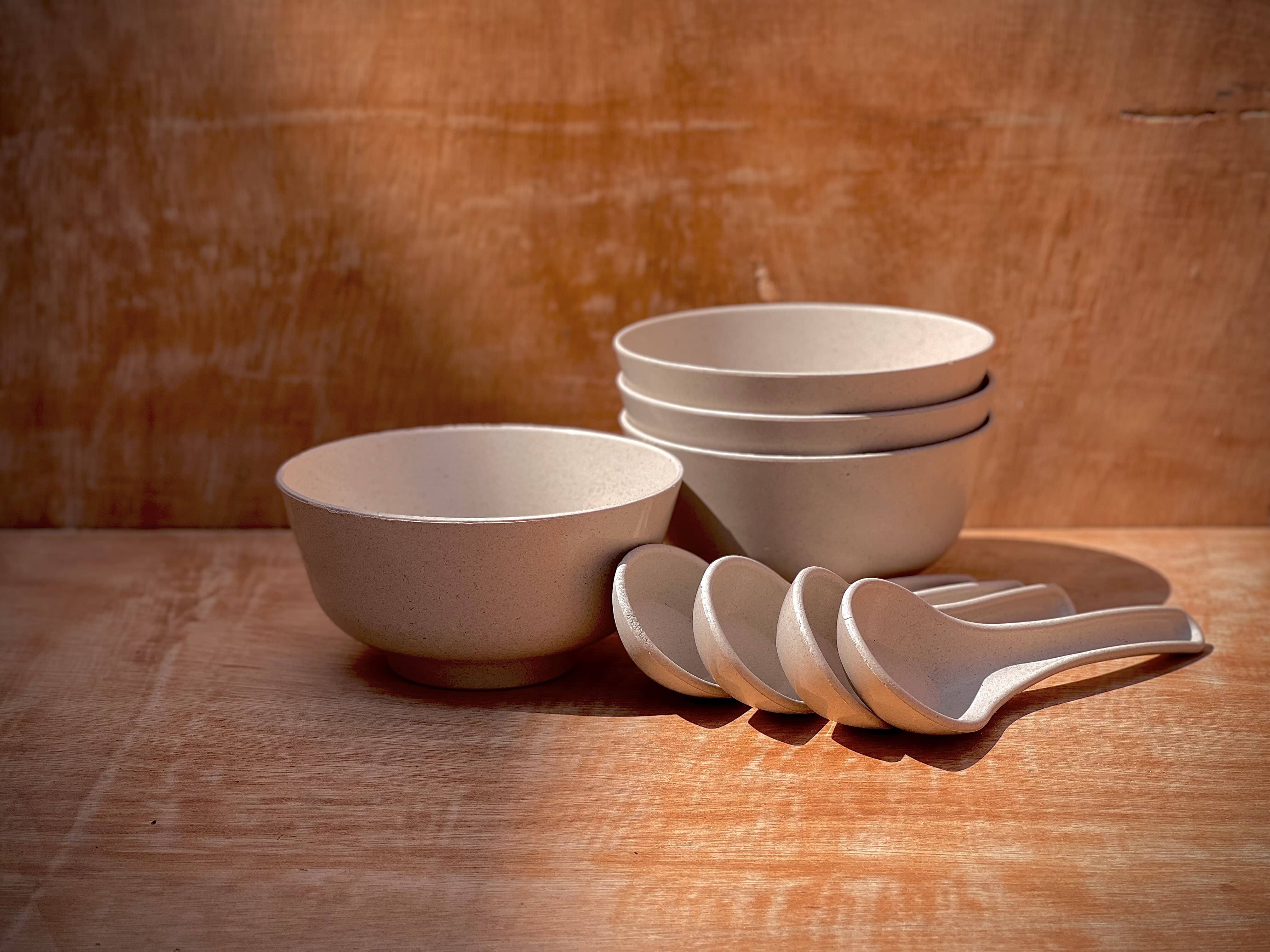 Eco-Friendly, BPA Free, Food Grade Bamboo Soup Bowls with Spoon (Set of 4)