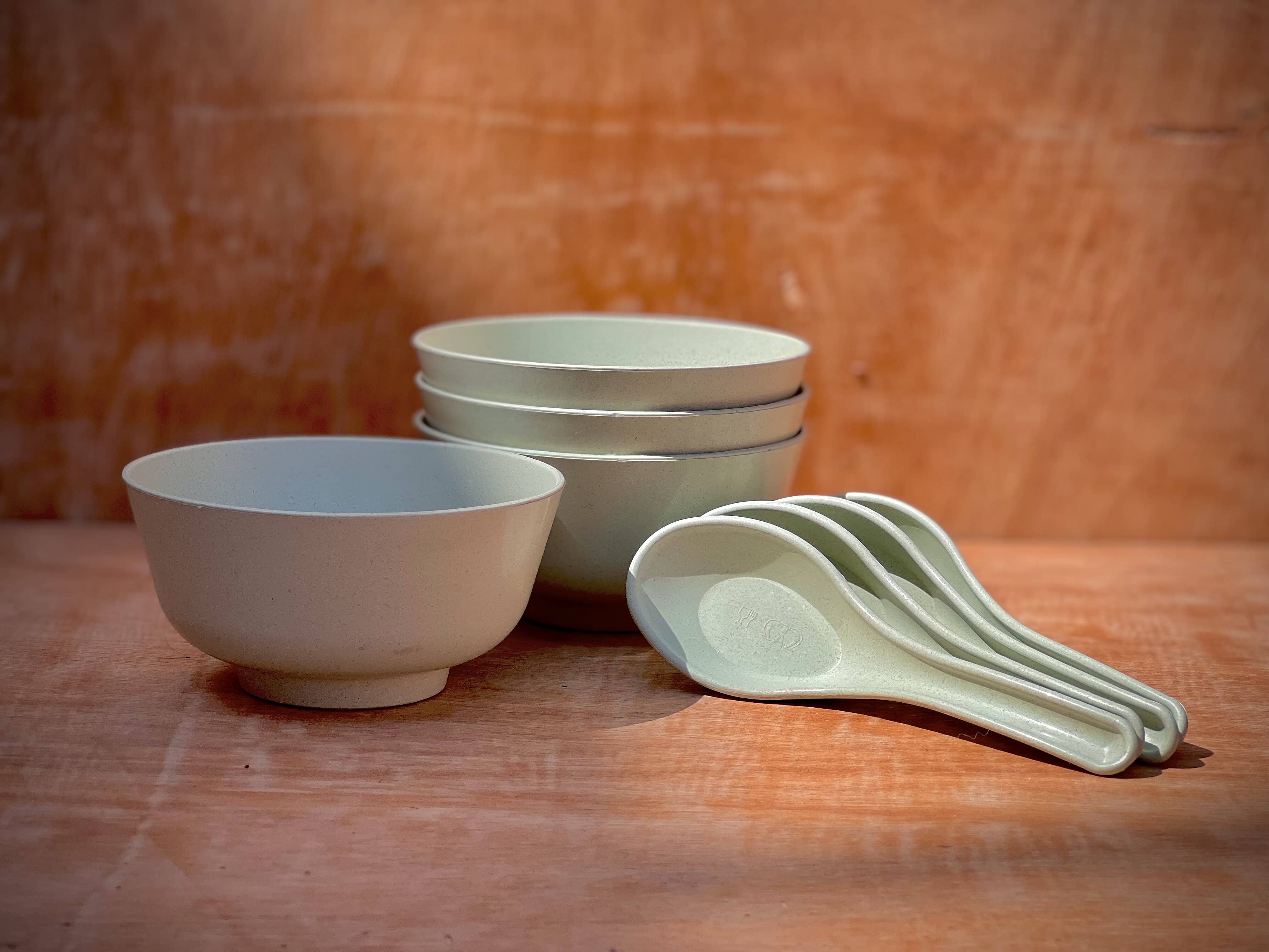 Eco-Friendly, BPA Free, Food Grade Bamboo Soup Bowls with Spoon (Set of 4)